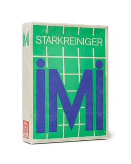 Knoebel (d.i. Wolf Knöbel), Imi Starkreiniger IMI. 1992. Farboffset auf Kartonbox, mit Reinigungspulver gefüllt. Maße der Box: 18,7 x 13,8 x 4,1 cm. R