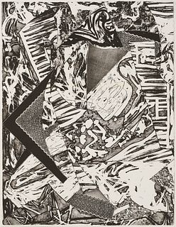 Stella, Frank Swan Engraving III. 1982. Lithographie nach einer Radierung auf Bütten. 24 x 18,8 cm (24,3 x 19,3 cm). Punktuell montiert auf typographi