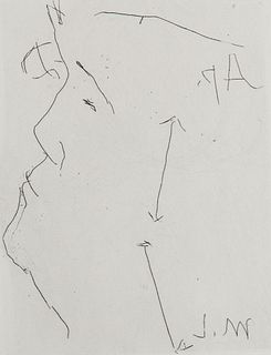 Larionov, Michel o.T. (Profil). 1962. Radierung auf BFK Rives-Bütten. 14,7 x 11 cm (26 x 19 cm). Monogrammiert und nummeriert sowie in der Platte mono