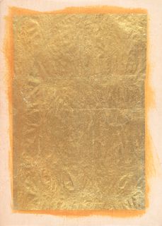 Hukuda, Atsuo o.T. (Monochrome gold). 2018. Jodtinktur über Blattsilber auf antikem Washi-Papier. 44,4 x 30 cm (51,5 x 37,3 cm). Verso mit Etikett, do