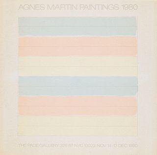 Martin, Agnes o.T. 1980. Farboffsetlithographie auf dünnem Reispapier. 27,5 x 22,5 cm (30 x 30 cm). Mit typographischer Bezeichnung mit Werksangaben. 