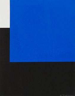 Nemours, Aurélie Espace bleu. 1959. Farbserigraphie auf Karton. 31,5 x 25 cm (31,5 x 25 cm). Signiert. - Kleine Anschmutzungen im blauen Teil. Verso e