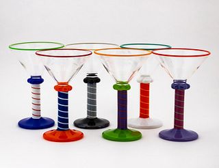 SET OF 6 MICHAEL JAROSS ART GLASS MARTINI GLASSES