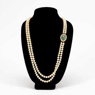 MING'S HAWAII PEARL STRANDED NECKLACE, JADE CLASP