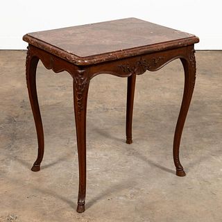 MARBLE TOP ITALIAN SIDE TABLE W/SHELL CARVED APRON