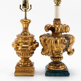 2 PC, ITALIAN CARVED AND GILDED FINIAL TABLE LAMPS