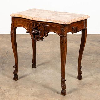 L. 19TH C ITALIAN MARBLE TOP FLORAL CARVED TABLE