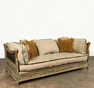 NEOCLASSICAL STYLE DISTRESSED GREEN & GOLD DAY BED