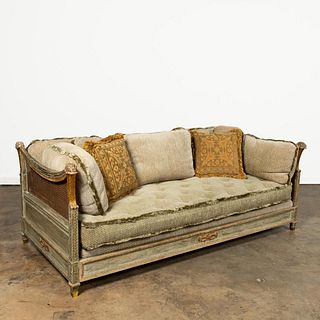 ITALIAN STYLE DISTRESSED GREEN & GOLD DAY BED