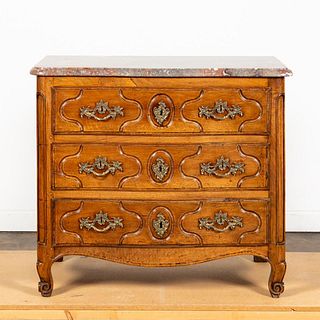 19TH C. LOUIS XV-STYLE MARBLE TOP WALNUT COMMODE