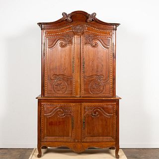 19TH C. LOUIS XV-STYLE PINE BUFFET A DEUX CORPS