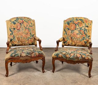 PAIR LOUIS XV STYLE FRENCH TAPESTRY ARMCHAIRS