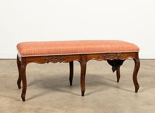 FRENCH LOUIS XV STYLE OAK UPHOLSTERED BENCH SEAT