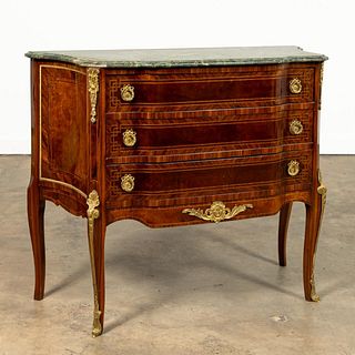 LOUIS XV-STYLE MARBLE TOP THREE-DRAWER COMMODE