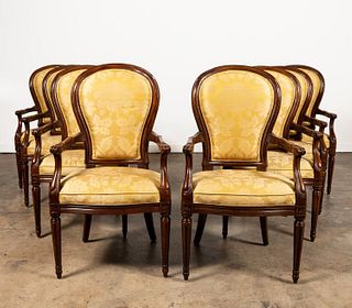 SET OF EIGHT LOUIS PHILIPPE-STYLE CARVED ARMCHAIRS