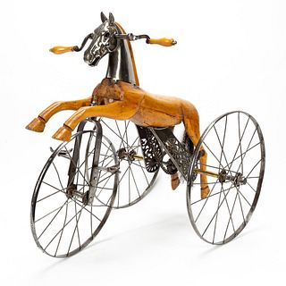 L. 19TH C. FRENCH TOY HORSE VELOCIPEDE TRICYCLE