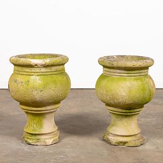 PAIR OF FRENCH CARVED STONE GARDEN URNS