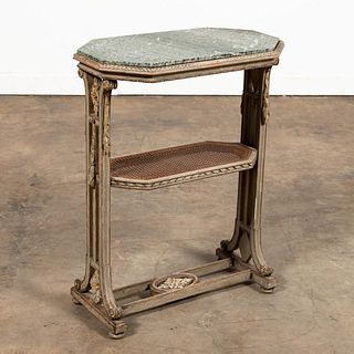 FRENCH MARBLE TOP & PARCEL GILT PAINTED SIDE TABLE
