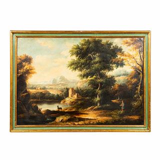 19TH C. CONTINENTAL OIL ON CANVAS LANDSCAPE FRAMED