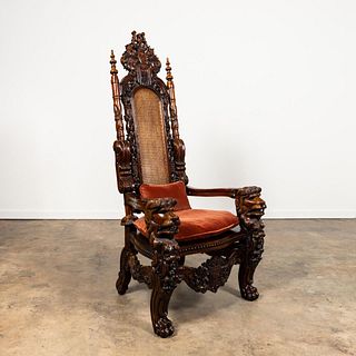 MAHOGANY CARVED GOTHIC STYLE THRONE CHAIR