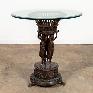 EMPIRE STYLE JARDINIERE FORM GLASS TOP SIDE TABLE