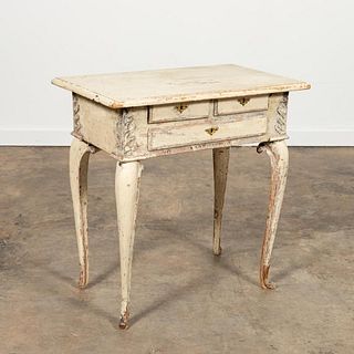 DISTRESSED WHITEWASHED ROCOCO STYLE SIDE TABLE