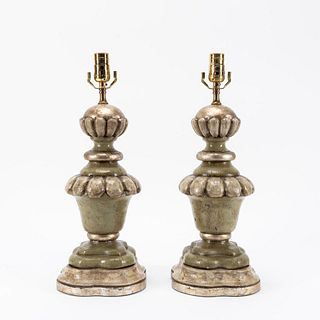PR, BALUSTER-FORM PAINTED TABLE LAMPS, WITH SHADES