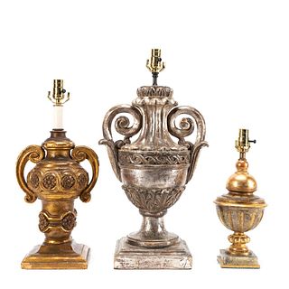 3 PCS, CARVED AND PAINTED GILTWOOD TABLE LAMPS