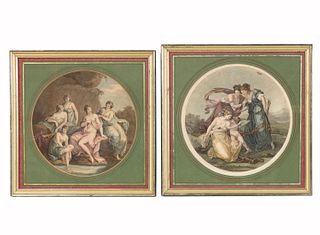 2 PCS, HAND-COLORED ENGRAVINGS, CLASSICAL SCENES