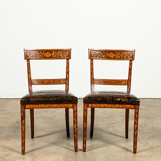 PR., 19TH C. DUTCH FLORAL MARQUETRY SIDE CHAIRS