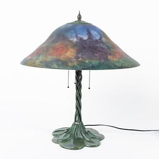 ULLA DARNI REVERSE PAINTED LAMP ON LILY-FORM BASE