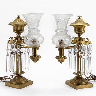 PAIR, 19TH C. J. & I. COX BRONZE ARGAND LAMPS