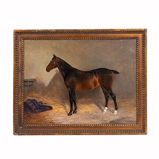 WILLIAM REDWORTH, HORSE IN STABLE, OIL ON CANVAS