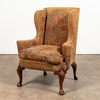 L. 19TH GEORGE II STYLE TAPESTRY WINGBACK CHAIR