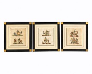 3 PCS, BRITISH ARMORIAL HAND COLORED ENGRAVINGS