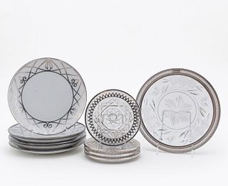 11PCS, SILVER RIMMED AND OVERLAY PLATES & COASTERS