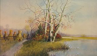 Samuel R. Chaffee Autumn Cork Stalk WC Painting