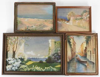 4PC H. Wilbur Impressionist Landscape WC Paintings
