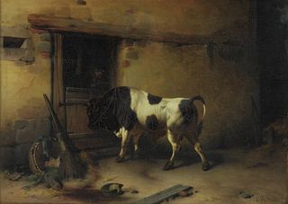 Attr. Carl Heinrich Hoffmann Prized Bull Painting