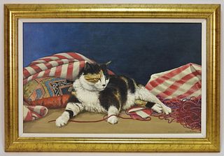 Richard A. Johnson Reclining Feline Cat Painting