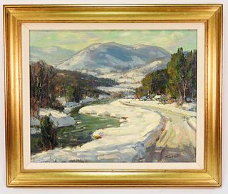 Thomas R. Curtin Winter River Landscape Painting