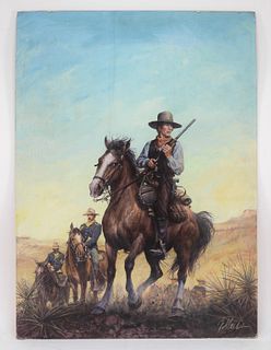 Guy Deel Cowboy w/ Gun Horseback Western Painting
