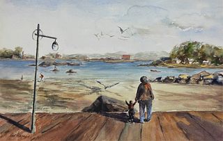 Nat Hayman Coastal Seaside Boardwalk Painting