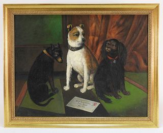 Harry Taylor Three Folk Art Dogs Portrait Painting