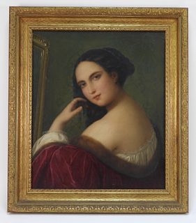 19C American Sensual Pose Lady Portrait Painting