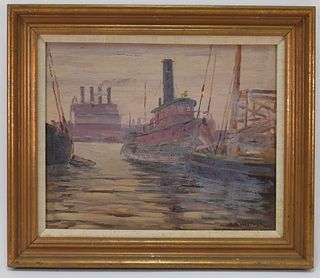 Charles H. Walther Impressionist Harbor Painting