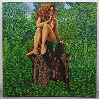 John F. Chambers Female Nude Lush Outdoor Painting
