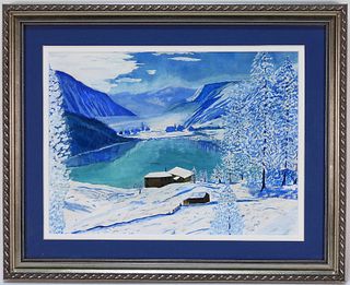 Harvey Goodale Winter Landscape WC Painting