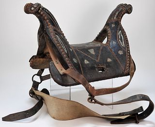19C Indo Persian Leather Inlaid Camel Saddle