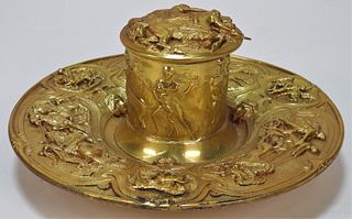 French Gilt Bronze Dore Repousse Ink Well